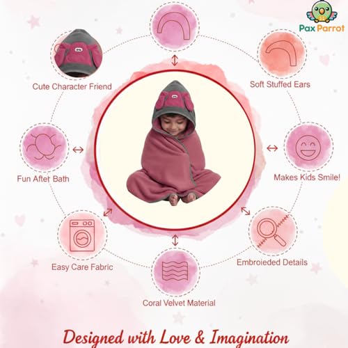 Image of Ultra-Soft Baby Hooded Towel - 100% Cotton Wrap Your Little one in Softness and Joy, Hypoallergenic & Super Absorbent Bath Wrap for Newborns & Toddlers | Cute Animal Design,(0-5Years) (Dusty Pink)