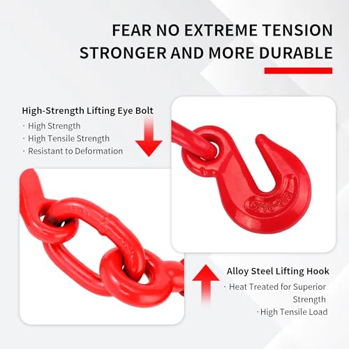 2-Pack 4.18 Ton (9,216 lbs) Heavy Duty Ratchet Binders for Chains with Non-Slip Feet, G70 Grab Hooks & Adjustable Length - Grade 70/80 Transport Chain Tie Down for Towing, Hauling, Securing by BTMPYLYT - Image 4