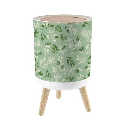 Small Trash Can with Lid branches leaves random placed seamless repeat Botanical all surface 1.8 Gallon/7L Garbage Can Waste Bin with Press Top Lid Legs Waste Basket for Bathroom Kitchen Bedroom