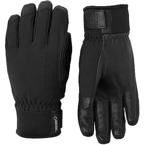 Hestra Alpine Short Gore-Tex Ski Glove, 5-Finger Waterproof Leather Glove for Skiing & Snowboarding - Black - 9 Cover