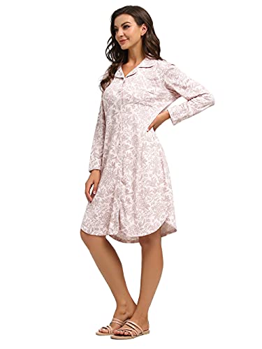 La Nouvelle Famille Button Up Nightgowns For Women Long Sleeve Nightgown Nightshirts Boyfriend Sleepshirt Warm Women’s Sleepwear (Brown, Small) #TOP2
