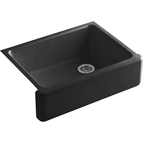 KOHLER Whitehaven® 29-3/4" Self-Trimming Farmhouse Kitchen Sink, Single-Bowl Undermount Kitchen Sinks with Tall Apron, 30 Inch, K-6487-7, Black/Black