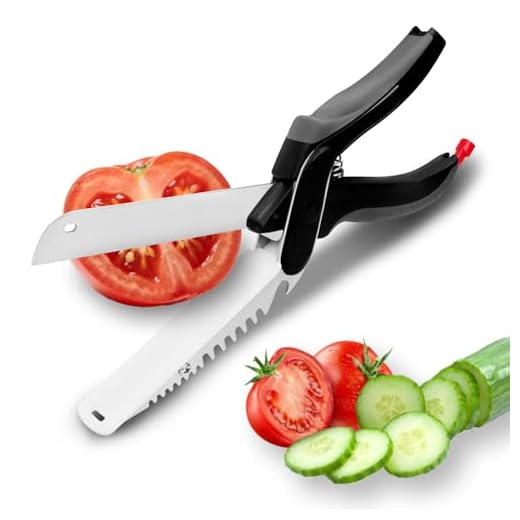 Kitchen scissors for food-Cutting Board Scissors for vegetable,4-in-1 Vegetable Chopper tools with Detachable Knife/Fork, Meat Tenderizer & Bottle Opener