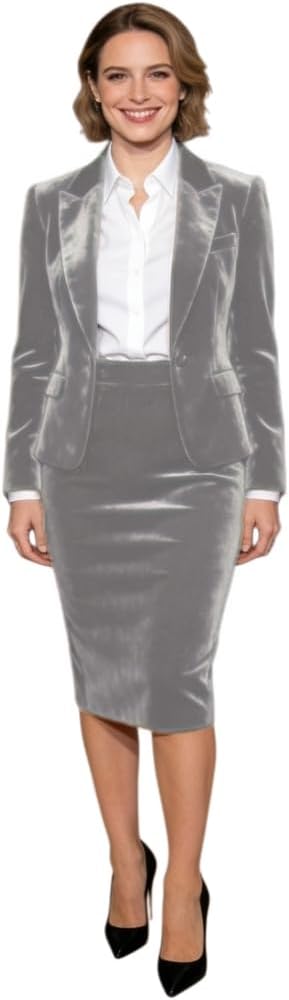 Velvet Womens Blazer Pencil Skirt Suits Set 2 Piece Outfits Business Office Prom Tuxedos