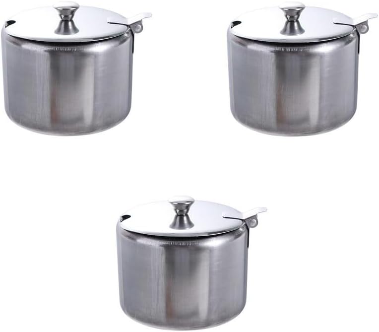 Stainless Steel Seasoning Box, Condiment Jar Spice Container with Lids and Spoons,Spice Pots Salt Container Sugar Bowl Set of 3,Storage Condiment Seasoning Jars