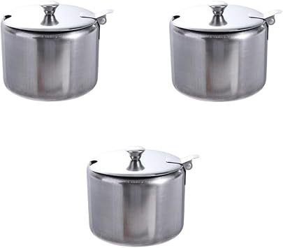 Stainless Steel Seasoning Box, Condiment Jar Spice Container with Lids and Spoons,Spice Pots Salt Container Sugar Bowl Set of 3,Storage Condiment Seasoning Jars
