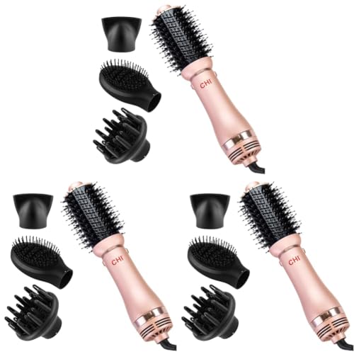 Image of CHI Volumizer 4-in-1 Blowout Brush, Hair Dryer for Smooth, Silky & Shiny Hair, Four Interchangeable Attachments for Versatile Styling, Rose Gold (Pack of 3)