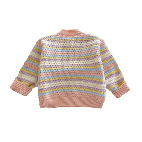 Baby Girl Striped Knitted Round Neck Button Down Rainbow Spring Fall Cardigan3