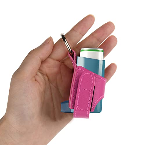 Beautyflier Asthma Inhaler Holder Pu Leather Travel Handy Holder For Adults And Kids, Inhaler Not Included (Light Rose Red) #TOP2