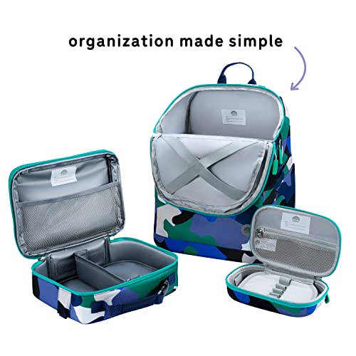 Uninni Camouflage Blue Kids Backpack Set For Age 6+, Fits For Height 3'9" Above Kids With Lightweight Insulated Lunch Bag And Cute Pencil Case For Boys And Girls #TOP4