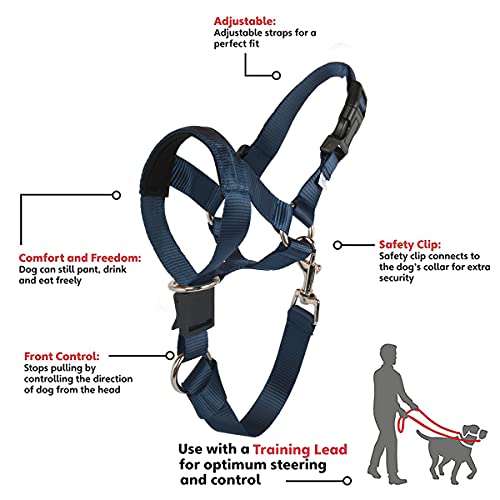 Barkless Dog Head Collar, No Pull Head Halter For Dogs, Adjustable, Padded Headcollar With Training Guide - Stops Pulling And Choking On Walks, Navy Blue, M #TOP1