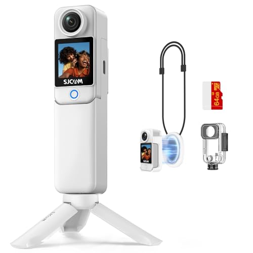 SJCAM C300 Creadores Vlogging,Cámara de Acción 4K,hasta 7 Horas de Uso,Estabilización de 6 Ejes,Doble Pantalla Táctil,Cámara de Video con Campo de Visión Amplio de 154°,30M Impermeable,64G,Blanco