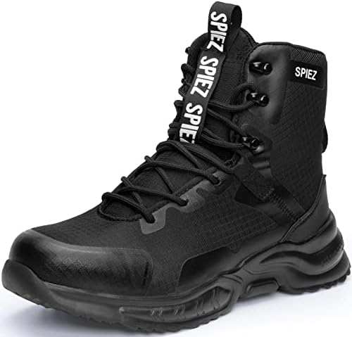 SPIEZ Men Steel Toe Boots Work Winter Fall Safety Thickened Upper Stylish Puncture-Proof Lightweight Shoes High Top Mens Sneaker Construction Utility Daily Casual Footwear Black US Male Size 11