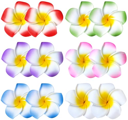 24 Pack Hawaiian Flower Hair Clips, 2.5 Inch Plumeria Foam Hair Accessories Clip for Women, Hawaii Tropical Party Decorations, Beach Pool Vacation Outfit, Luau Party Supplies favors, Bridal Wedding