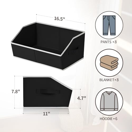 Image of Homsorout Cube Storage Bins - 6 Pack Trapezoid Storage Bins, Closet Organizers and Decorative Storage, Storage Baskets with Handle, Large Storage Basket for Home, Black