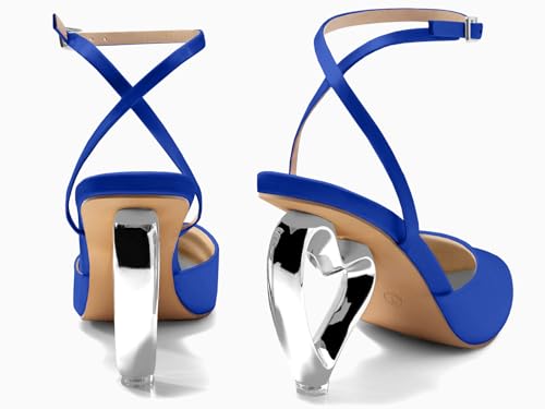 Image of Coutgo Womens Kitten Heels Closed Pointed Toe Heart Heel Ankle Strap Satin Pumps Wedding Prom Dress Valentine Shoes