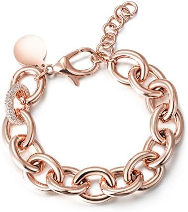 CIUNOFOR Link Bracelet Designer Brand Inspired Antique Women Jewelry Cable WireVintage Valentine Wide Cuban Curb Link Bracelet Stainless Steel Adjustable Chain (Rose Gold)