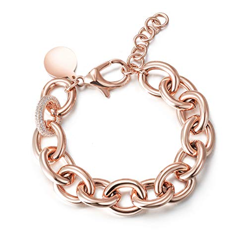 Ciunofor Link Bracelet Designer Brand Inspired Antique Women Jewelry Cable Wirevintage Valentine Wide Cuban Curb Link Bracelet Stainless Steel Adjustable Chain (Rose Gold) #TOP23
