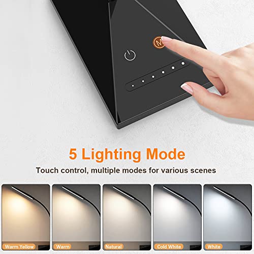 Vansuny Led Desk Lamp With Usb Charging Port, Eye-Caring, 5 Color Modes,6 Brightness Levels, Touch Control, Flexible Gooseneck, Memory Function For Dorm Office Work Bedroom (12W,Black) #TOP1