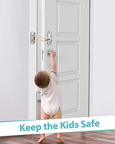Door Lock Latch For Home Security - Swing Bar Door Guard For Front And Inside Door, Safety Childproof Reinforcement Door Stopper For Kids Home Hotel Apartment, Thicken Aluminium Alloy Satin Nickel (2) #TOP3
