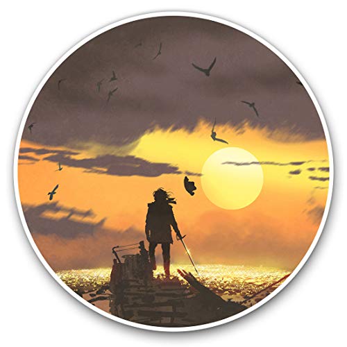 Image of Vinyl Stickers (Set of 2) 10cm - Pirate Captain Sword Sea Fantasy Decals for Laptops,Tablets,Luggage,Scrap Booking,Fridges, 14027