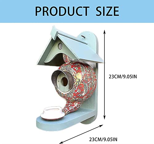 William Morris Teal Teapot Bird House And Feeder, Outside Teapot Birdhouse Feeder, Hanging Hummingbird Feeders, All Birds Wild Bird Country House For Garden Yard Decoration Large Bird Feeders, Blue #TOP1