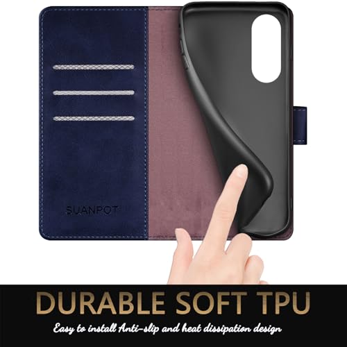 SUANPOT Compatible with Samsung Galaxy S25 Edge Wallet case with RFID Blocking Credit Card Holder,Flip Book PU Leather Protective Cover Women Men for Samsung S25 Edge Phone case Blue by SUANPOT - Image 6