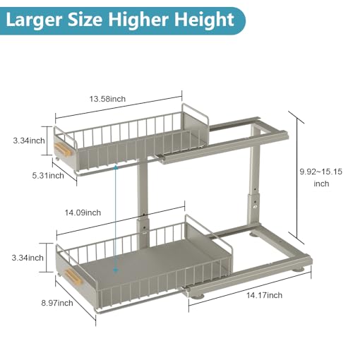 HOMEBOSILY Under Sink Organizer, Pull Out Kitchen Cabinet Organizer 2 Tier Slide Out Under Sink Organizers and Storage, Sink Shelf Cabinet Storage Shelves for Kitchen Bathroom Pantry, Grey - Image 7