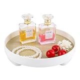 Bandeja Decorativa de Madera Redonda para Tocador, Portavelas Organizadoras de Perfumes con Soporte Decorativo para Baño, Bandejas para Servir para Exhibición de Joyas, Cosméticos (Blanco)