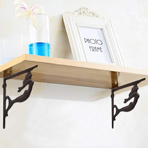 Brasstar 2Pcs Rustic Cast Iron Fish Shelf Brackets Nautical Wrought Iron Soaring Wall Bracket Antique Replica Rust Color Ptzd003-02 #TOP1