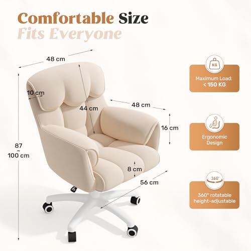 Chaise Bureau Ergonomique Velours Beige 360° Aivermeil
