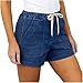 Maternity Shorts Jeans Shorts for Women Summer Casual Denim Shorts High Waisted Drawstring Comfy Stretchy Pants with Pockets