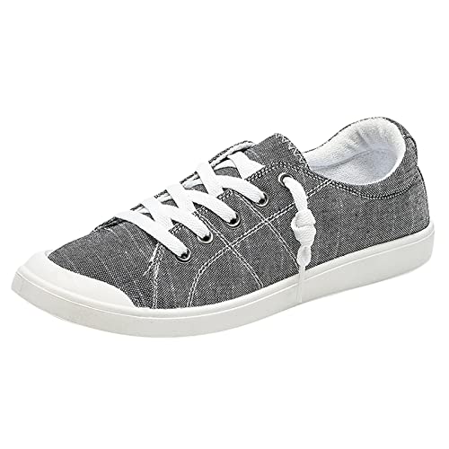 Color sólido Damas Lona para Mujeres otoño Zapatillas Zapatos vulcanizados Zapatos Casuales de Mujer Zapatos Lona (Grey, 38) Cover