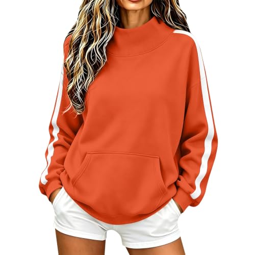 Womens Mock Neck Sweatshirt Long Sleeve Casual Striped Pullover Jumper 26