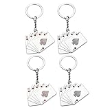 FUTUREORYY Llavero de Mano de Póquer Metálico 4 Piezas (2 Rojo 2 Negro) Temática de Cartas para Obsequio y Fiesta, Accesorio Novedoso y Divertido para Eventos y Jugadores de Cartas
