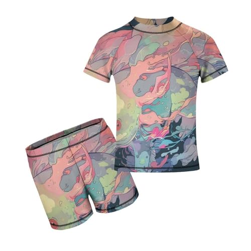Stylized Rainbow Axolotl (2) Children's Casual Swimsuit Set - Simple and Versatile