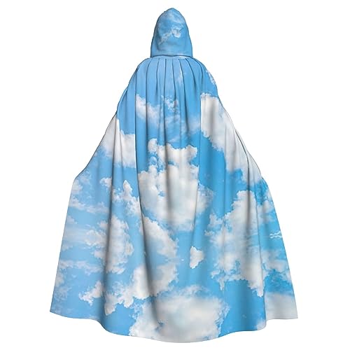 DEXNEL Cape à capuche longue pour Halloween, carnaval, cosplay, bleu ciel et nuage blanc