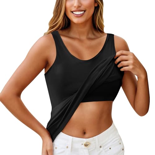 Built in Bra Tank Tops for Women Solid Soft Padded Camisole Cami