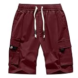 APTRO Men's Elastic Waistband Cotton Cargo Shorts Relaxed Fit Summer Casual Shorts A901 Wine 2XL