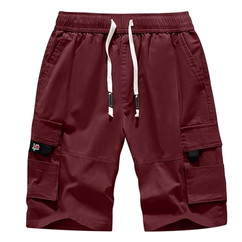 APTRO Men's Cargo Shorts Drawstring Casual Cotton Big & Tall Work Shorts Wine 2X