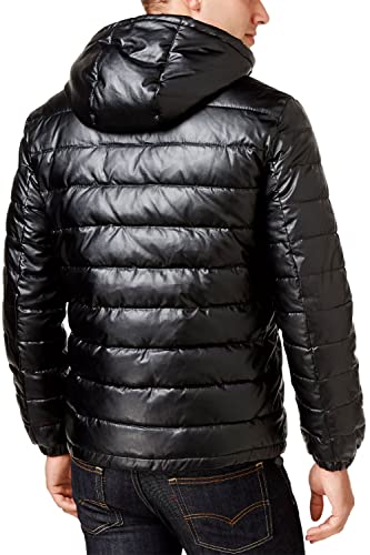 Cole Haan Faux Leather Faux Down Jacket Black/Blue Lg #TOP1