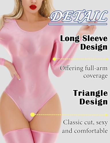 Maeau Body fin transparent pour femme - Huile brillante - Body moulant - Nuisette moulante - M-XL, Rose, XL – vue 4