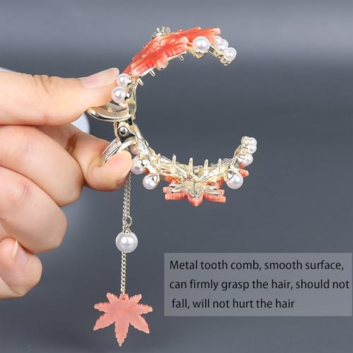 2 Piezas Pinzas para el Cabello con Diseño de Hoja de Arce, Borlas Vintage, Clips Antideslizantes de Metal para Mujer miniatura 7