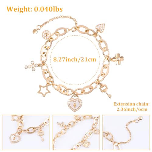 Cute Gold Charm Link Bracelet for Women Sunflower Butterfly Daisy Flower Pearl Insect Flower Clover Lock Key Heart Charm Bracelet CZ Snowman Snowflake Pendant Spring Summer Christmas Jewelry Gifts2