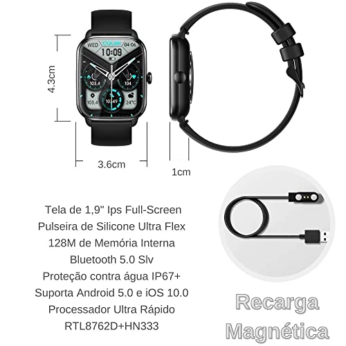 Smartwatch Relogio inteligente Feminino e masculino A Prova d'agua ip67 Tela Grande de 1.9