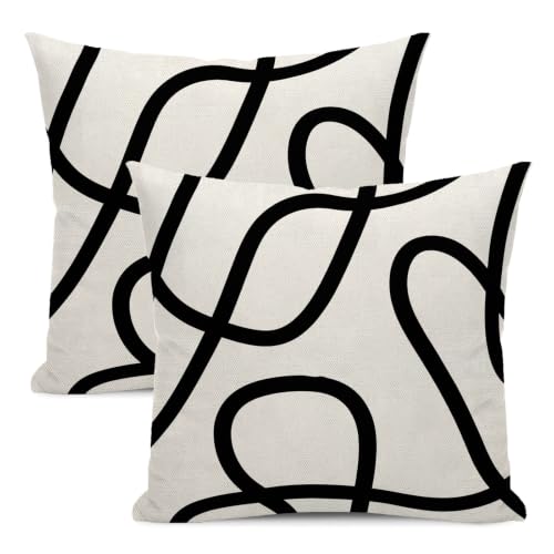 Yxuiyal Boho Modern Black Beige Art Line Throw Pillow Covers 18x18 Set of 2