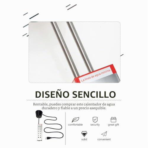 Miniatura 3 de Diyeah Calentador De Piscina Portátil De Calor Rápido, Calentador De Agua De Inmersión De Tubo Inoxidable Para Uso En Exteriores