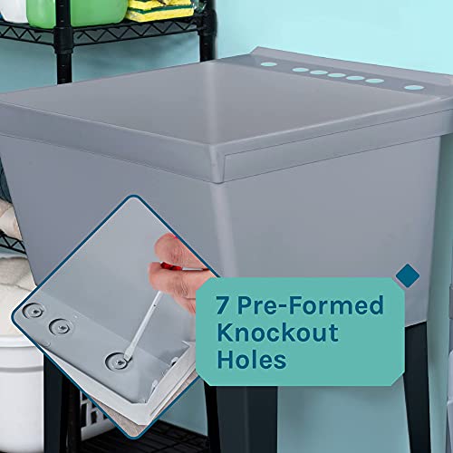 Utility Sink Extra-Deep Laundry Tub In Grey With High-Arc Stainless Steel Coil Pull-Down Sprayer Faucet, Integrated Supply Lines, P-Trap Kit, Heavy Duty Floor Mounted Freestanding Wash Station #TOP6