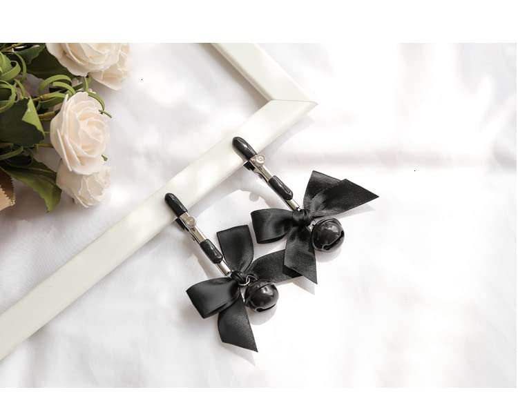 Verstelbare tepelklemmen met bel en strik (zwart) - Afbeelding 6