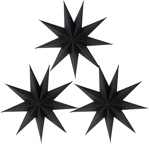 SUNBEAUTY 30cm 3x Folded Paper Star Lanterns 3D Hanging Paper Stars for Wedding Birthday Showers Home Evening Party Window Decoration (Grey)